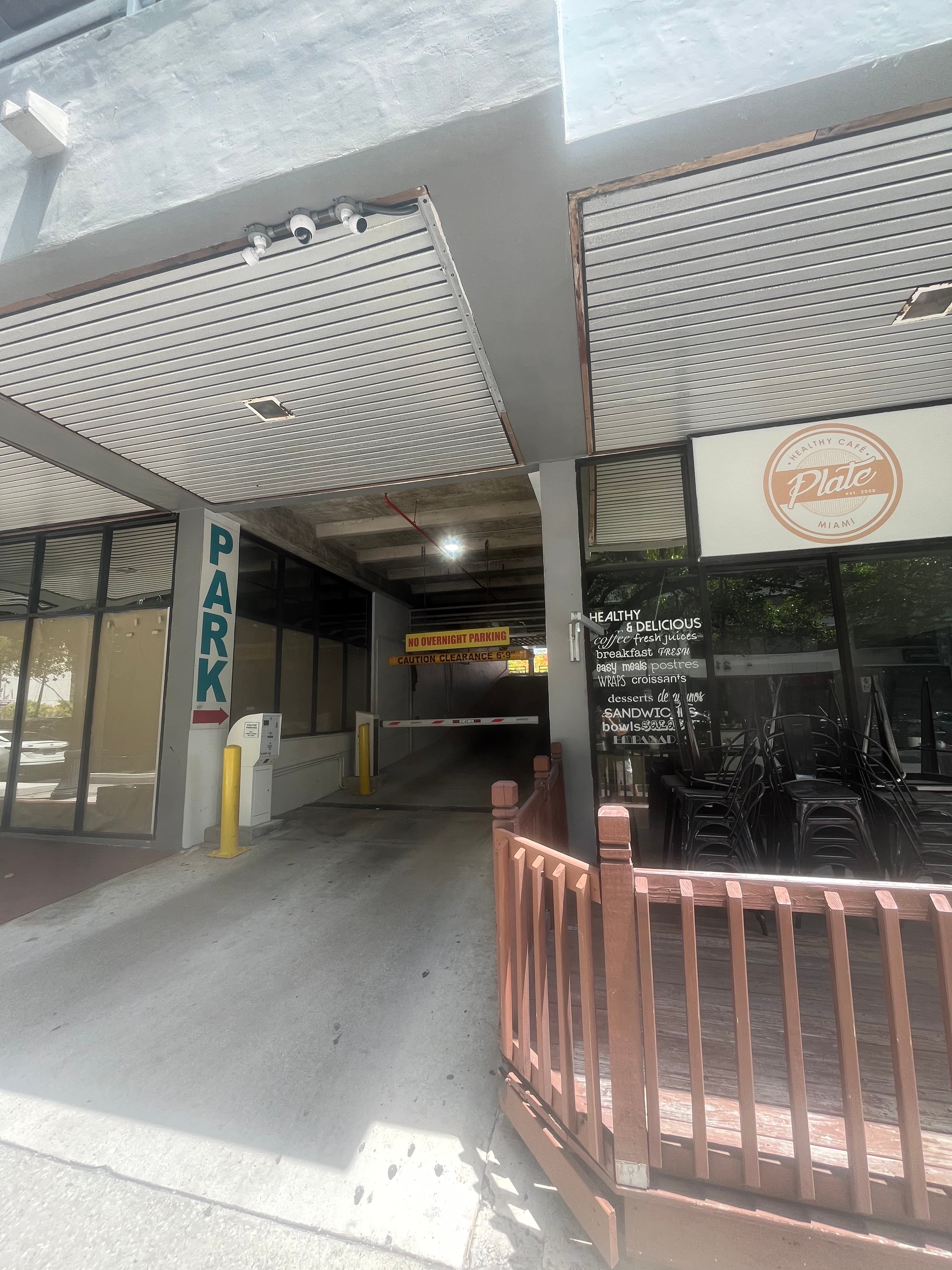 Parking garage entrance with 6 foot 9 inch clearance at The AXIS building